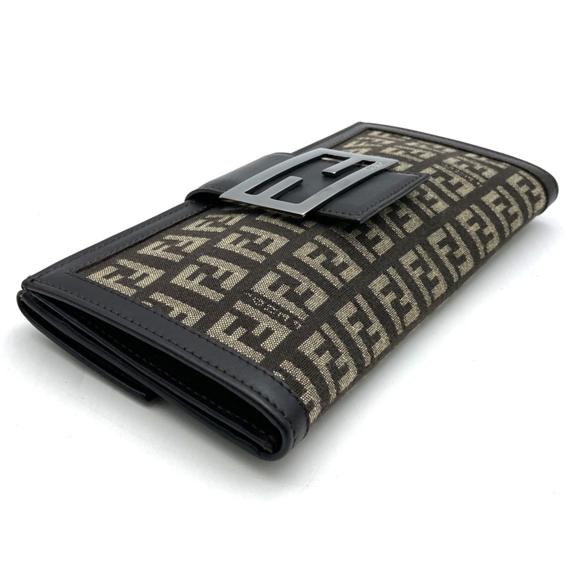 Fendi Zucchino Brown Canvas Long Wallet (Bi-Fold) (Pre-Owned)