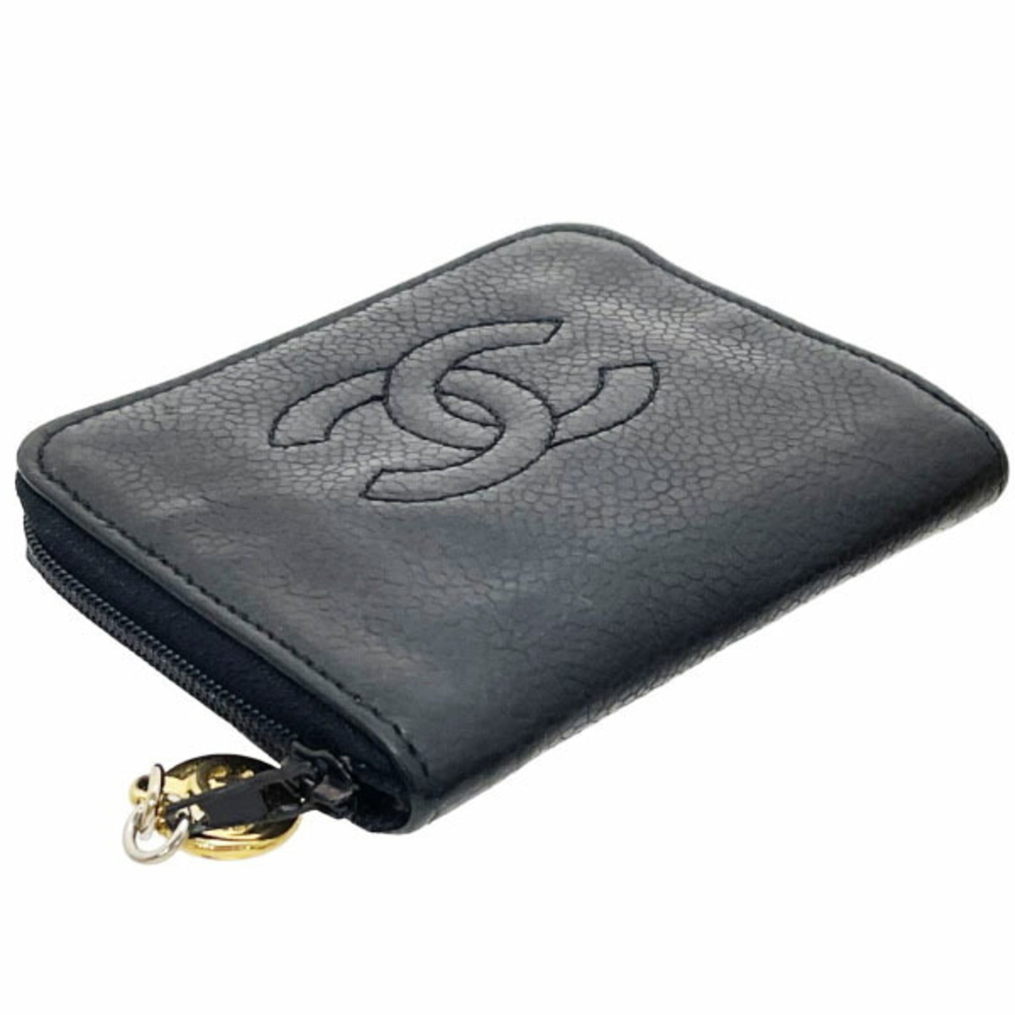 Chanel Black Grained Calfskin Coin Purse/Coin Case (Pre-Owned)
