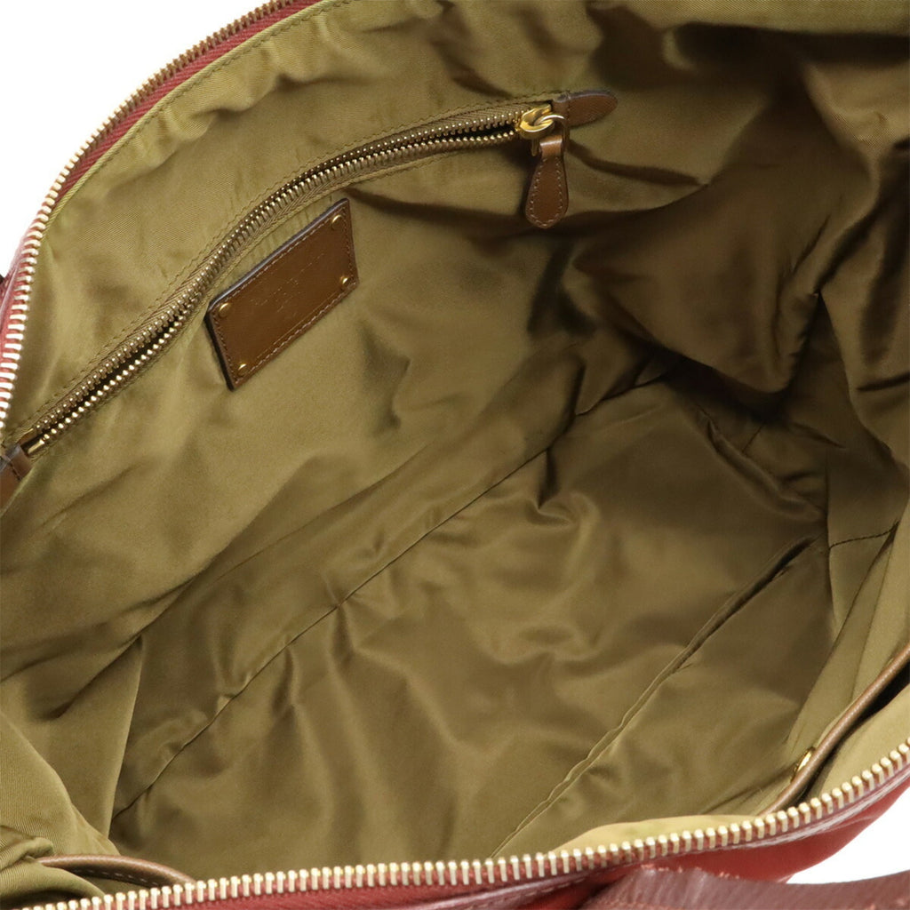 Prada Red Color Wine Nylon Leather Shoulder Bag Tote Bag (Pre-Owned)