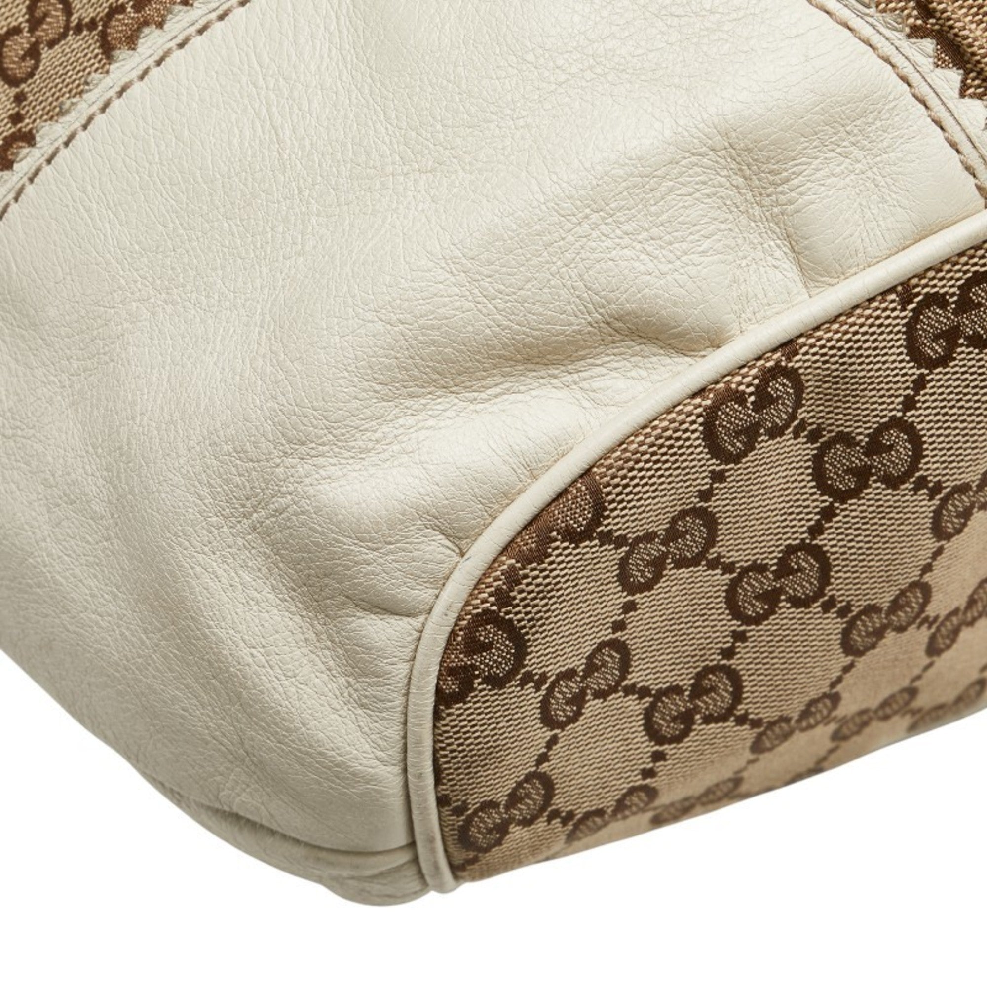 Gucci Gg Canvas Beige White Gg Canvas Leather Shoulder Bag Tote Bag (Pre-Owned)