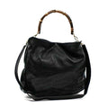Gucci Bamboo Black Gray Leather Shoulder Bag (Pre-Owned)