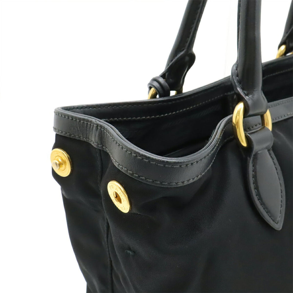 Prada Black Nero Nylon Leather Handbag Tote Bag (Pre-Owned)