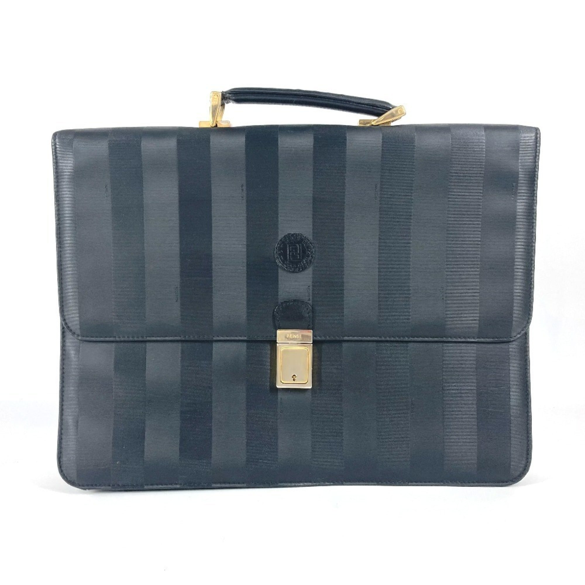 Fendi Pequin Black Pvc Leather Briefcase Handbag Tote Bag (Pre-Owned)