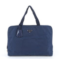 Prada Blue Nylon Leather Briefcase Handbag Tote Bag (Pre-Owned)