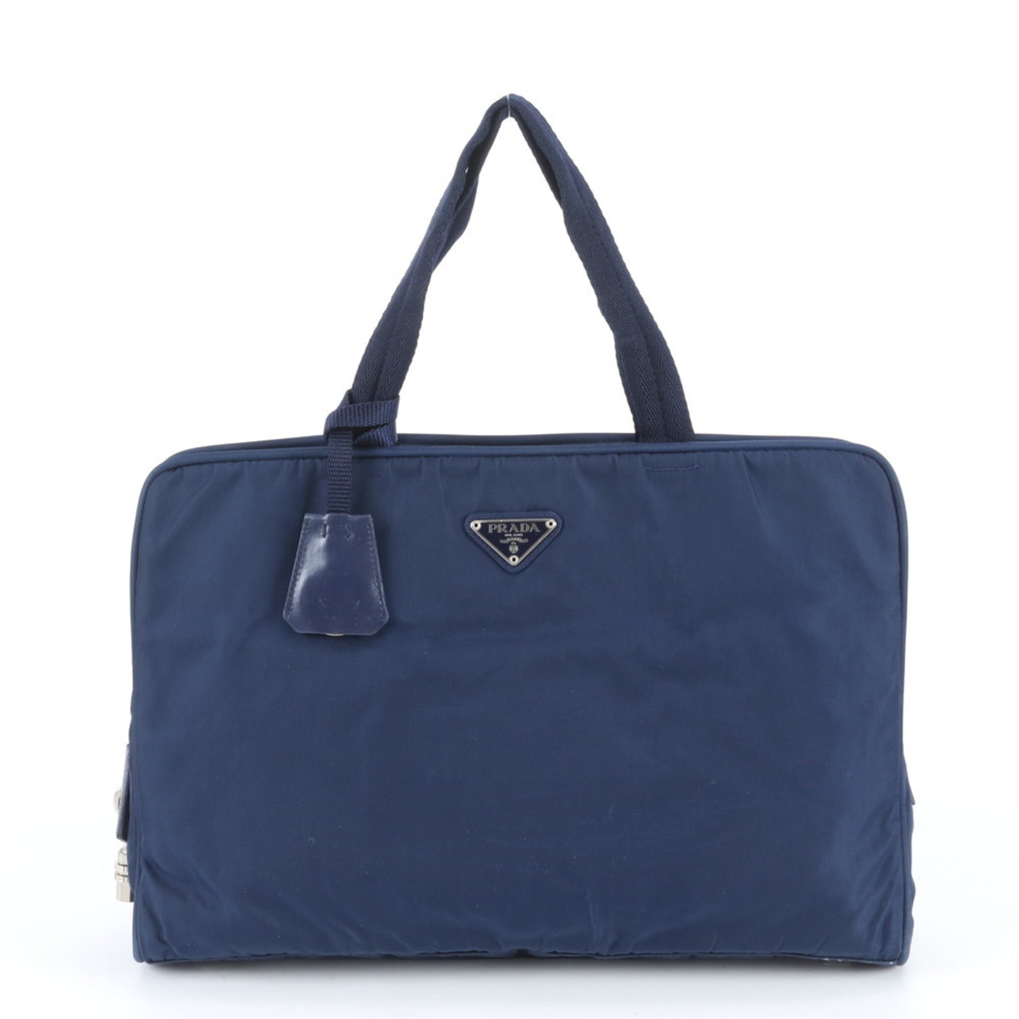 Prada Blue Nylon Leather Briefcase Handbag Tote Bag (Pre-Owned)