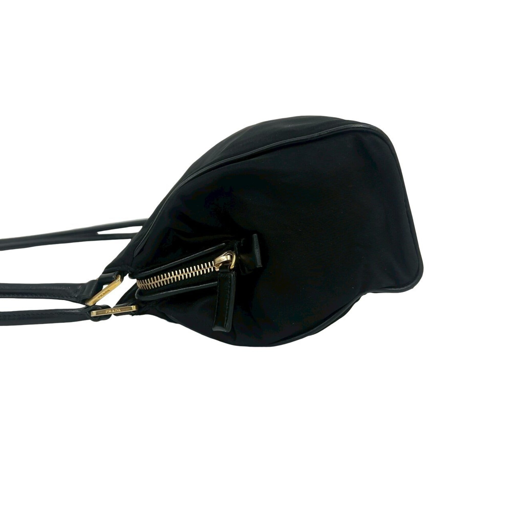Prada Black Nylon Leather Handbag Shoulder Bag Tote Bag (Pre-Owned)