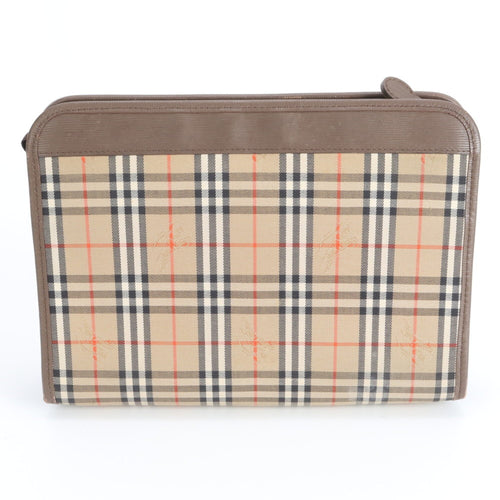 Burberry Brown Leather Canvas Pouch (Pre-Owned)