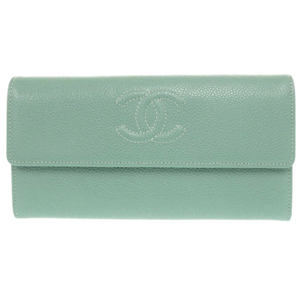 Chanel Green Grained Calfskin Long Wallet (Bi-Fold) (Pre-Owned)