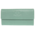 Chanel Green Grained Calfskin Long Wallet (Bi-Fold) (Pre-Owned)
