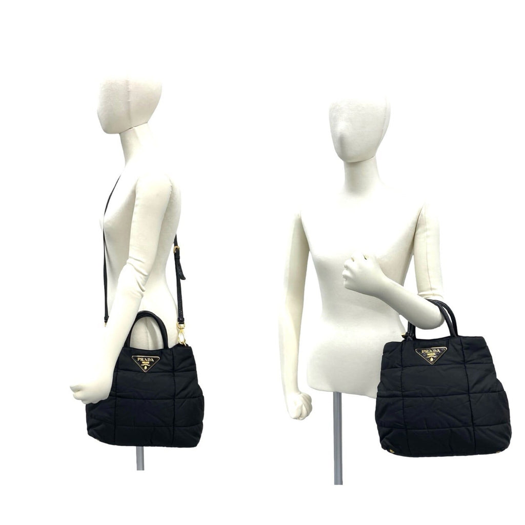 Prada Black Nylon Leather Handbag Shoulder Bag Tote Bag (Pre-Owned)