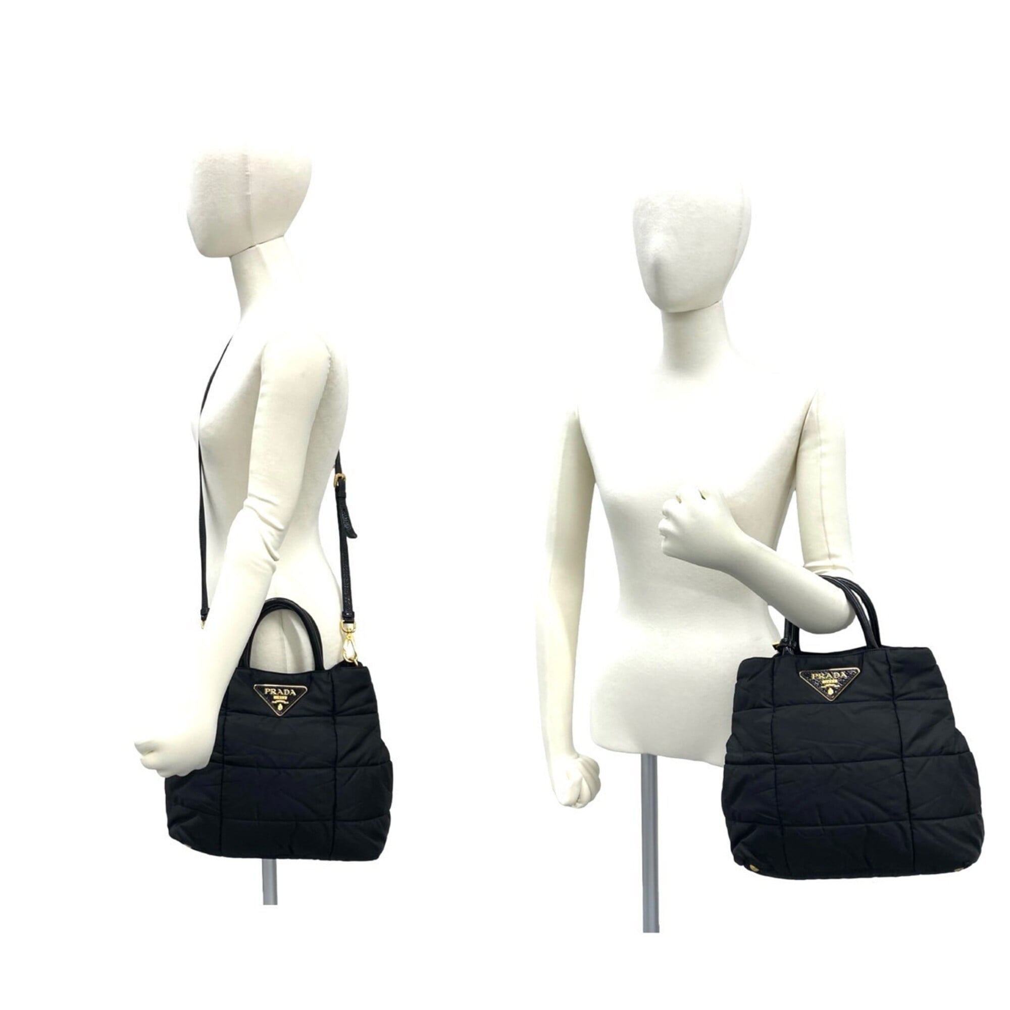 Prada Black Nylon Leather Handbag Shoulder Bag Tote Bag (Pre-Owned)