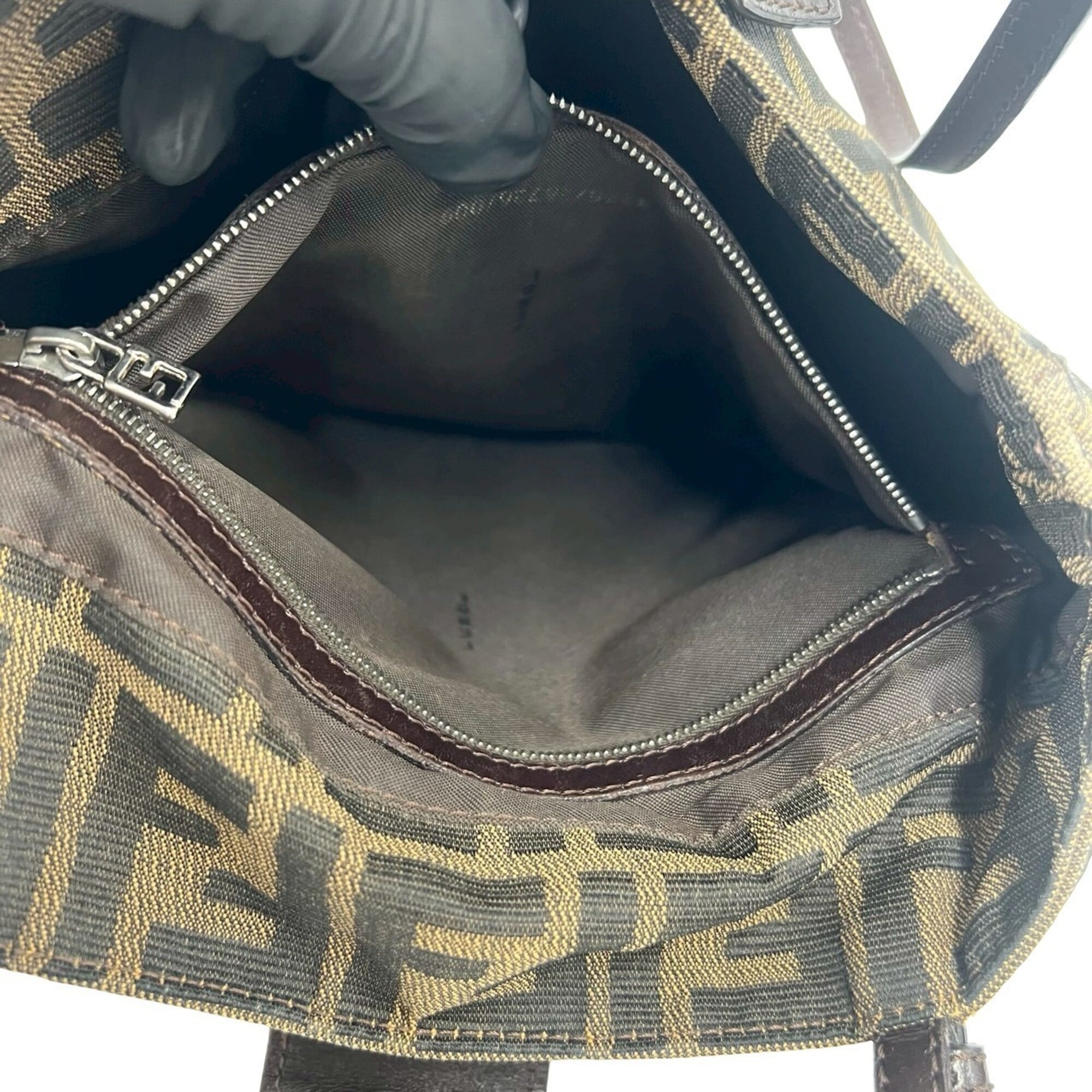 Fendi Black Brown Canvas Leather Shoulder Bag Tote Bag (Pre-Owned)
