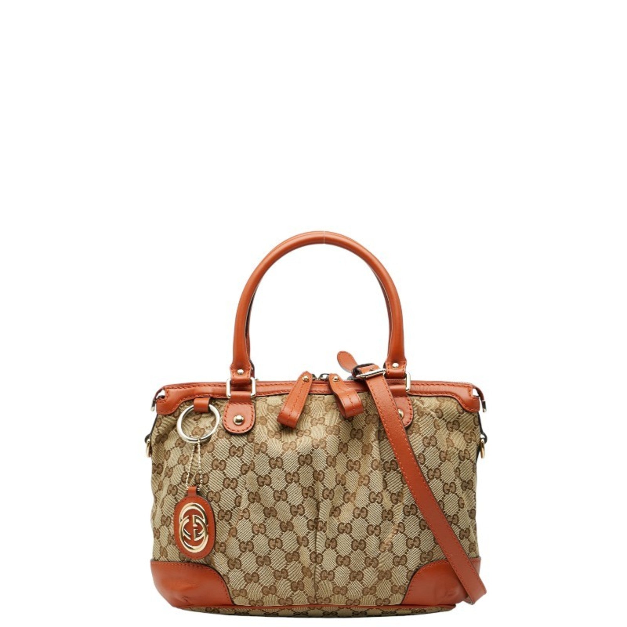 Gucci Beige Orange Canvas Leather Handbag Shoulder Bag (Pre-Owned)