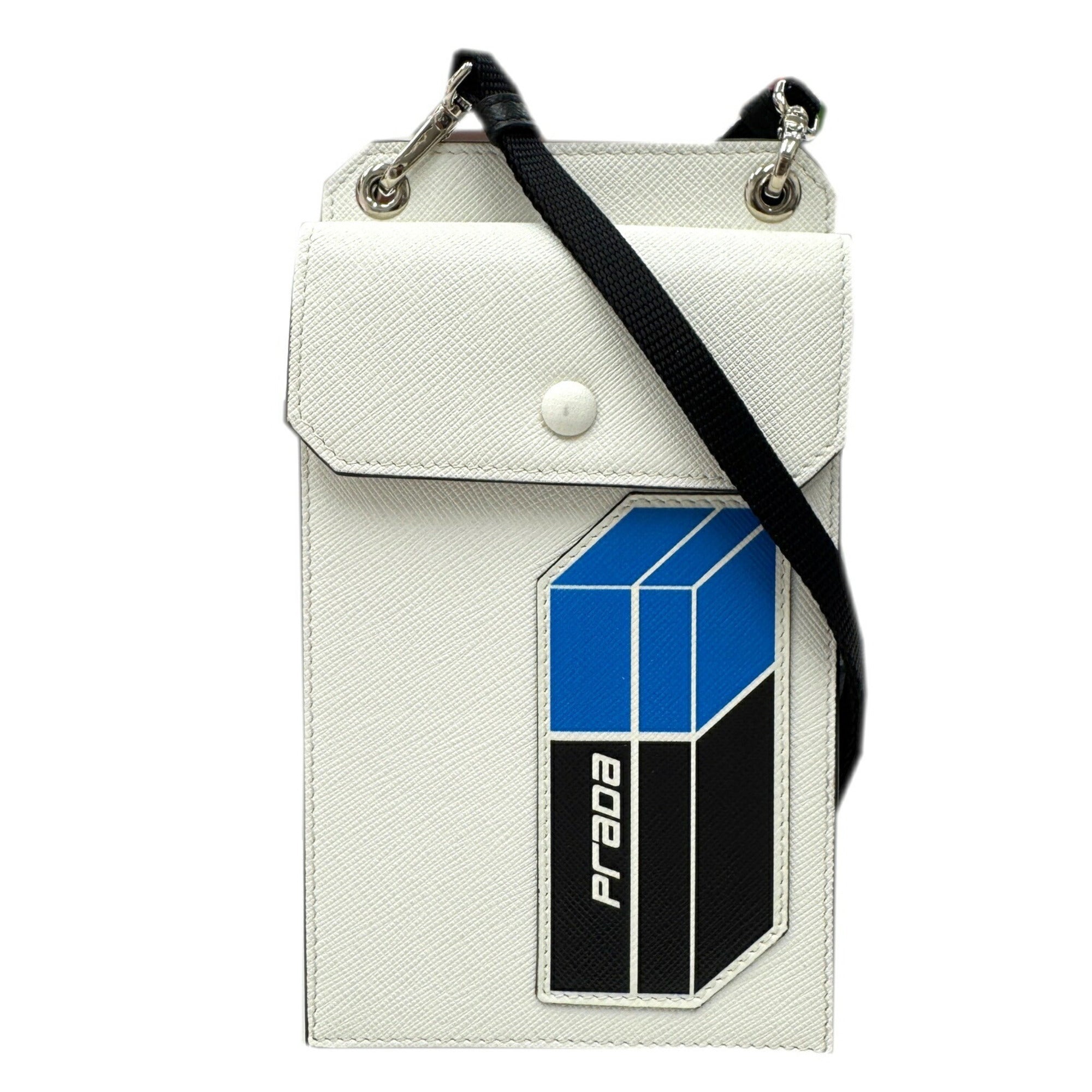 Prada Black Blue White Saffiano Pouch Shoulder Bag (Pre-Owned)