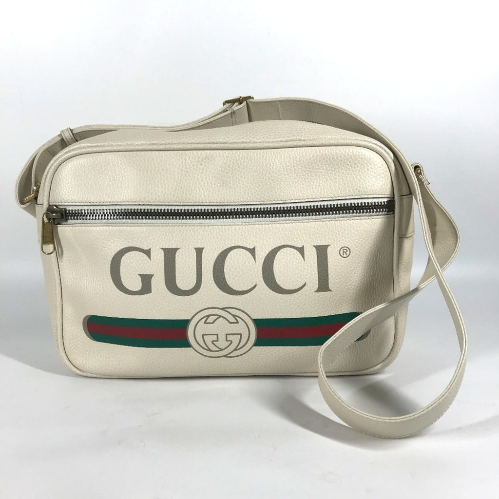 Gucci White Leather Messenger Bag Shoulder Bag (Pre-Owned)