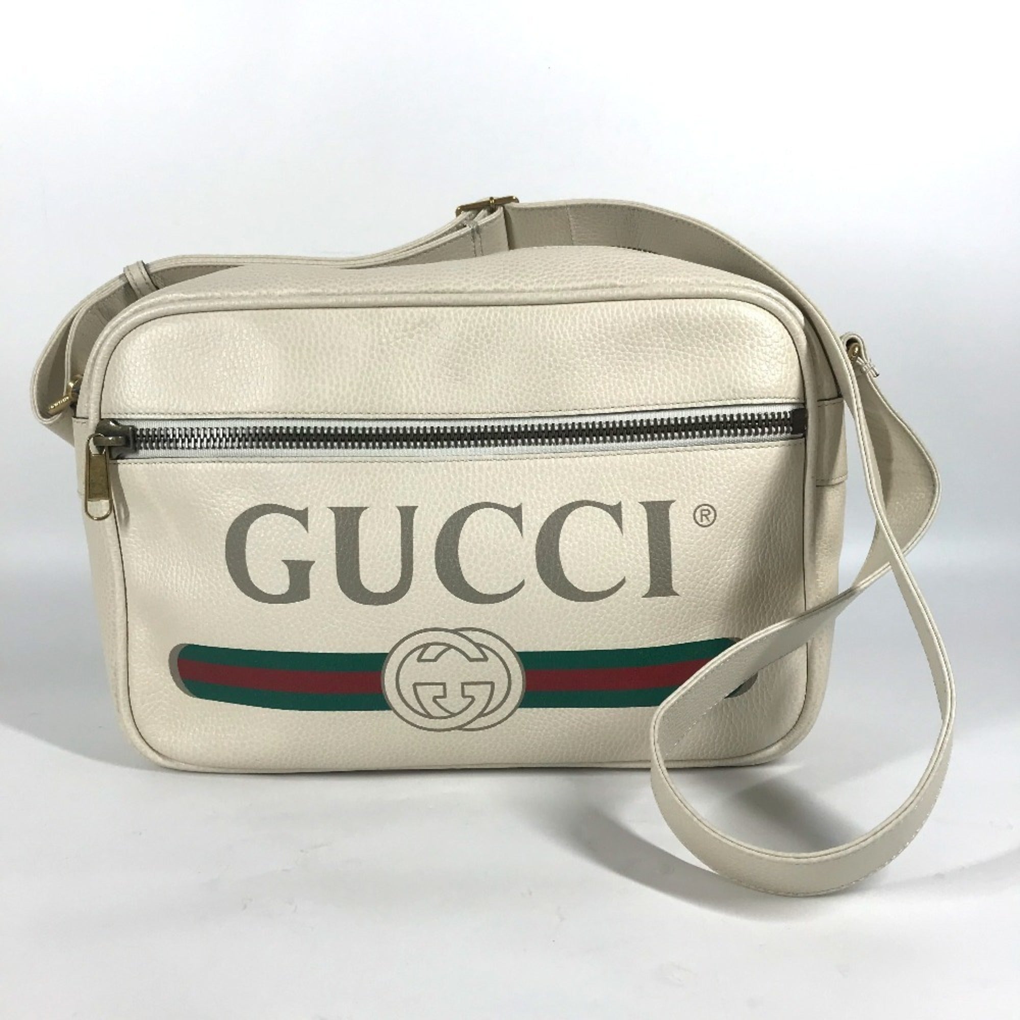 Gucci White Leather Messenger Bag Shoulder Bag (Pre-Owned)