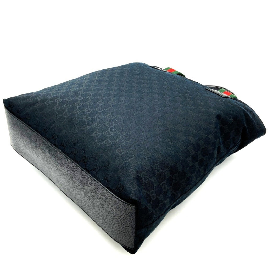 Gucci Sherry Line Black Gg Canvas Handbag (Pre-Owned)