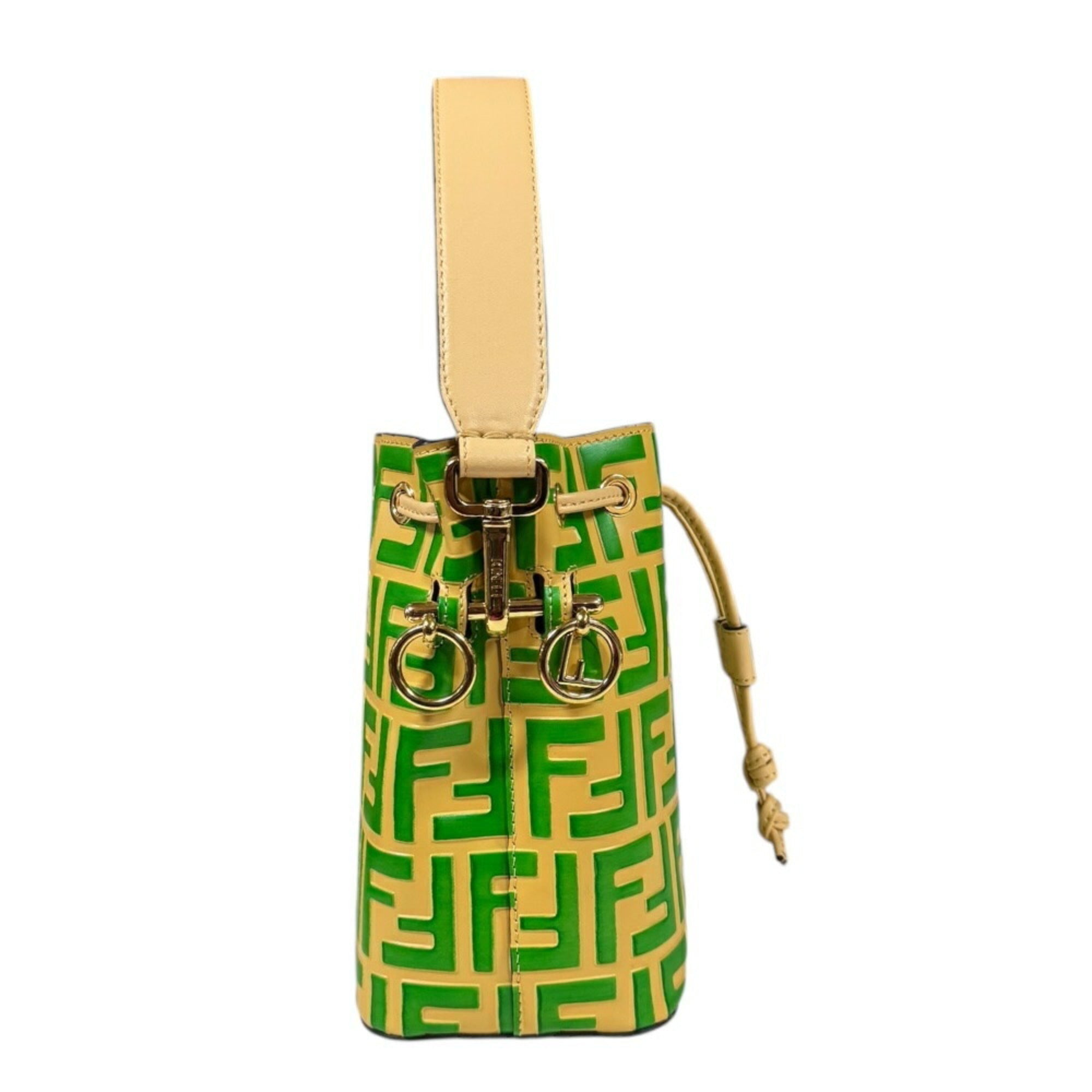 Fendi Beige Green Leather Shoulder Bag (Pre-Owned)