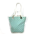 Gucci Blue White Canvas Leather Shoulder Bag Tote Bag (Pre-Owned)