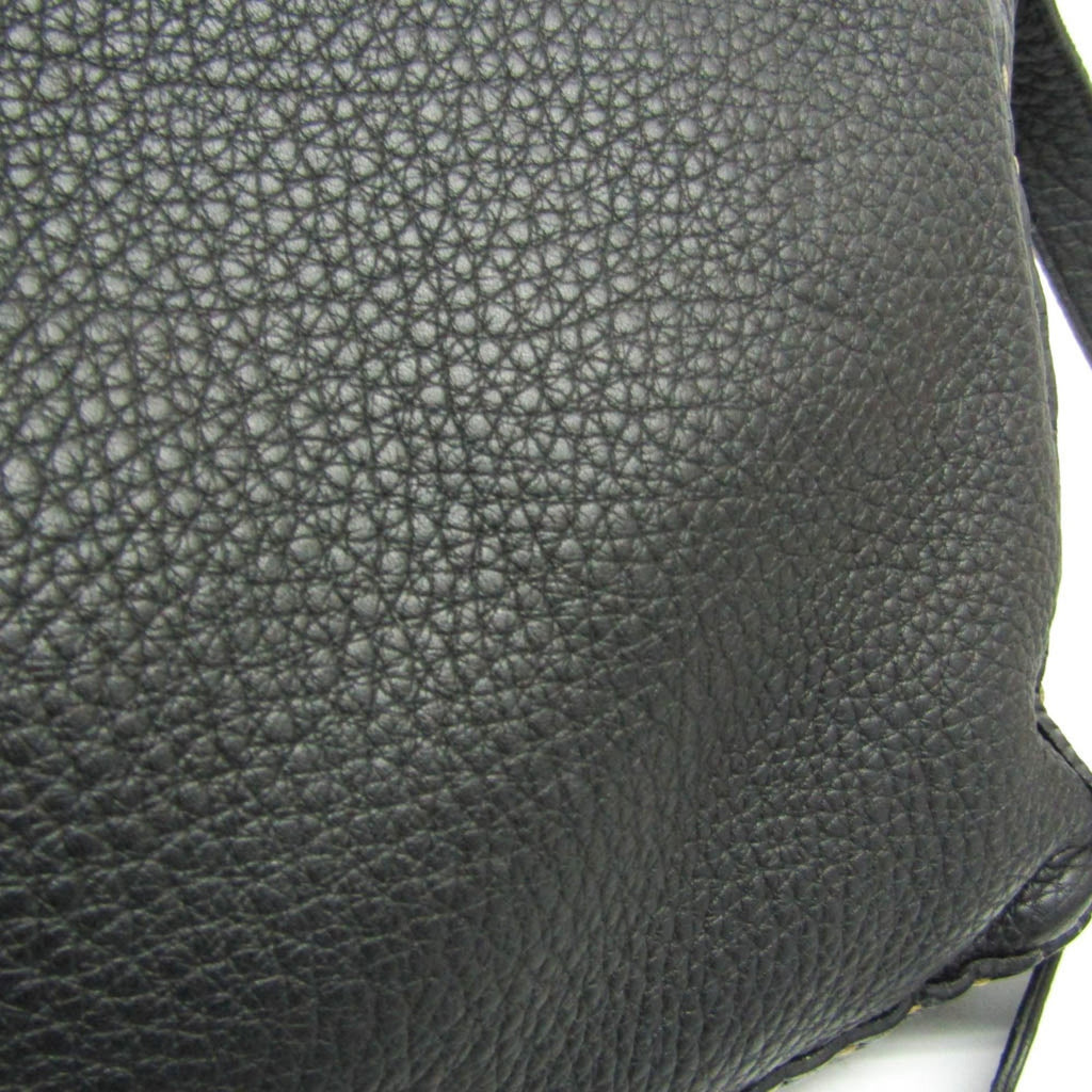 Fendi Selleria Black Leather Messenger Bag Shoulder Bag (Pre-Owned)