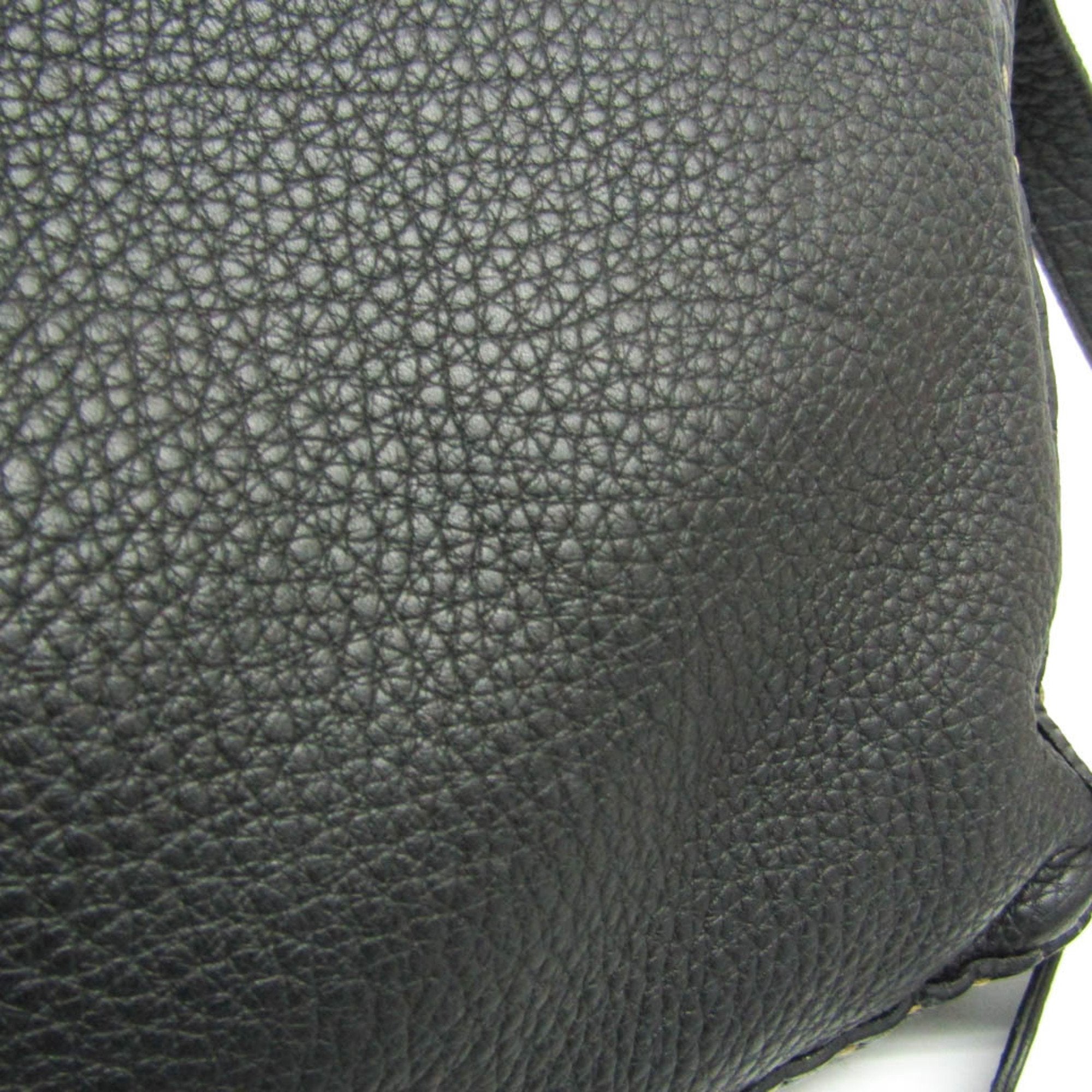 Fendi Selleria Black Leather Messenger Bag Shoulder Bag (Pre-Owned)