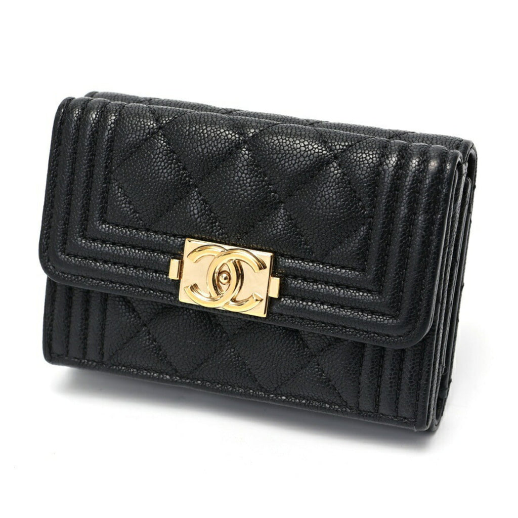 Chanel Black Grained Calfskin Wallet (Tri-Fold) (Pre-Owned)