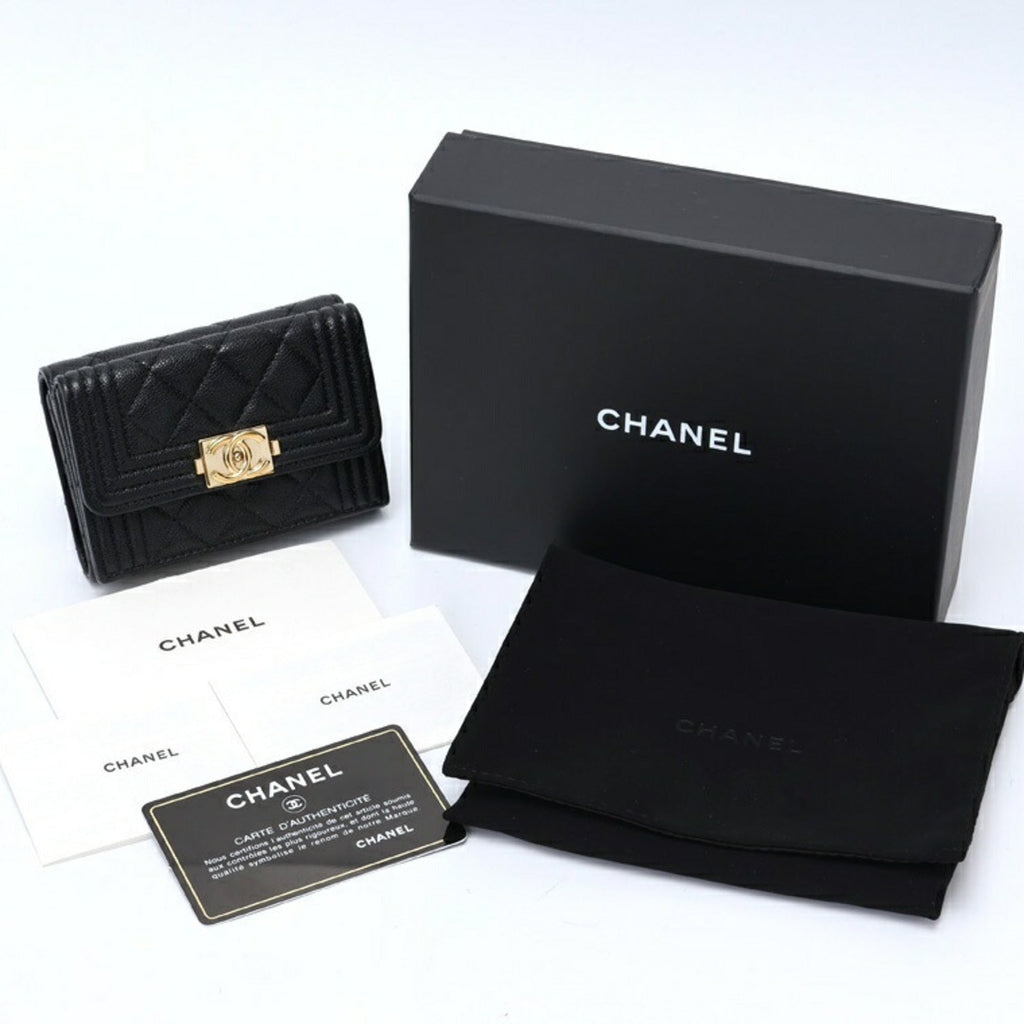 Chanel Black Grained Calfskin Wallet (Tri-Fold) (Pre-Owned)