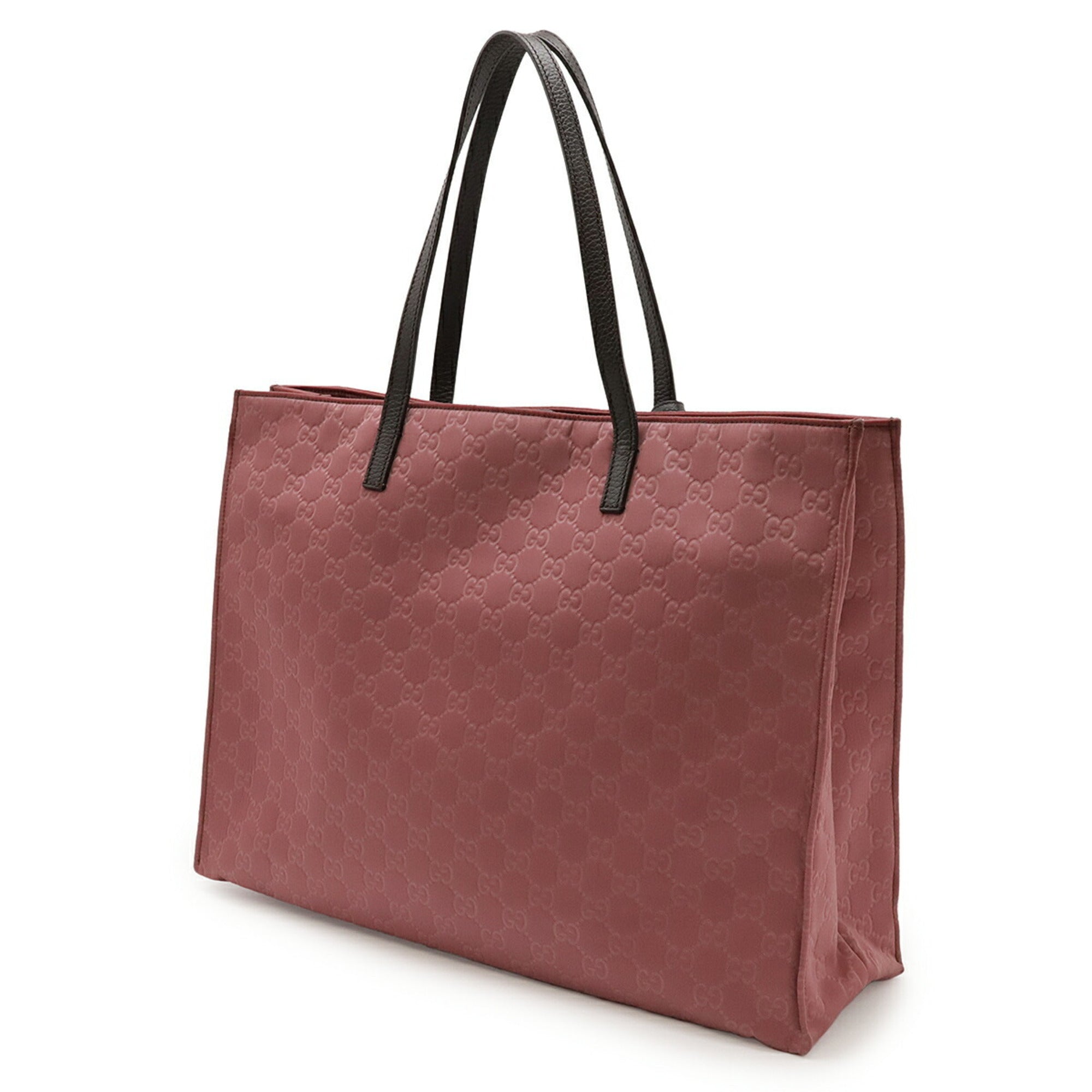Gucci Dark Brown Pink Nylon Leather Handbag Shoulder Bag Tote Bag (Pre-Owned)