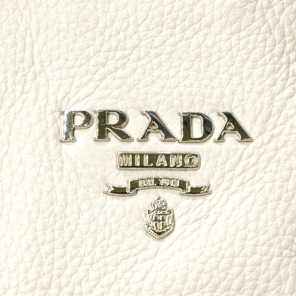 Prada White Leather Shoulder Bag Tote Bag (Pre-Owned)