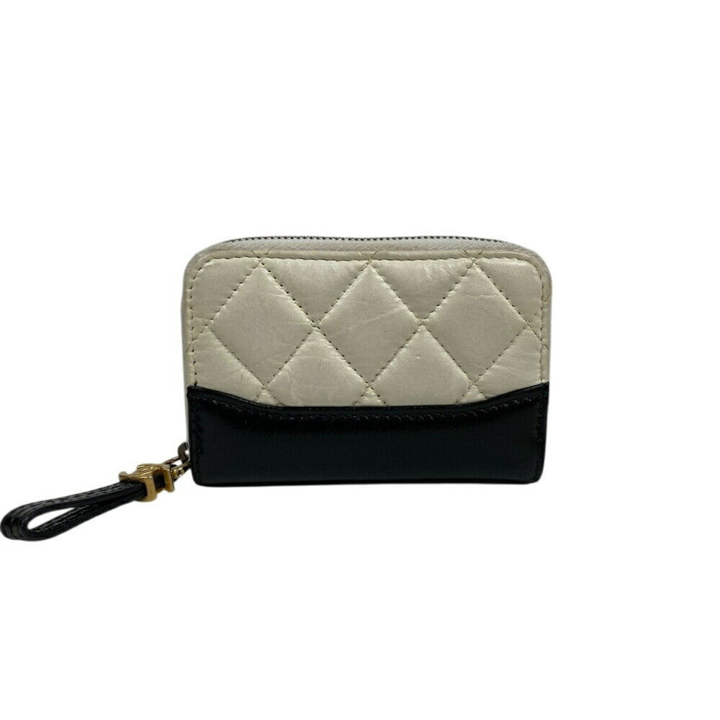 Chanel Black White Leather Coin Purse/Coin Case (Pre-Owned)