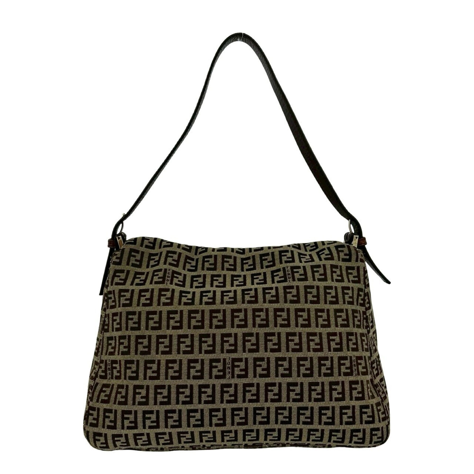 Fendi Beige Brown Canvas Leather Handbag Shoulder Bag (Pre-Owned)