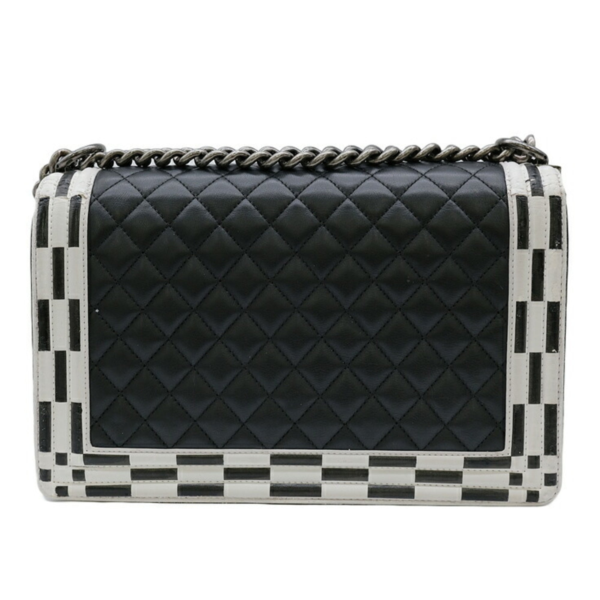 Chanel Boy Chanel Black White Leather Shoulder Bag (Pre-Owned)