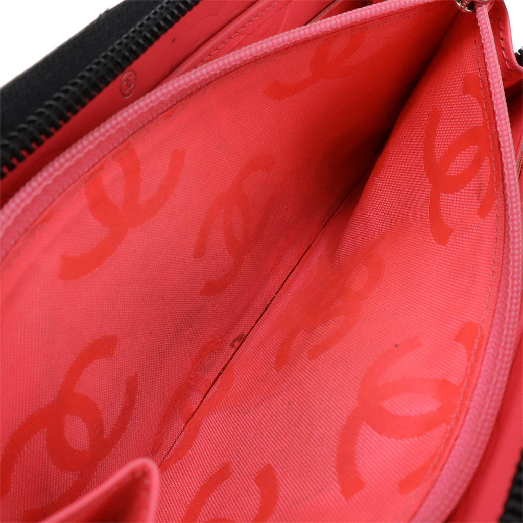 Chanel Cambon Black Pink Leather Long Wallet (Bi-Fold) (Pre-Owned)