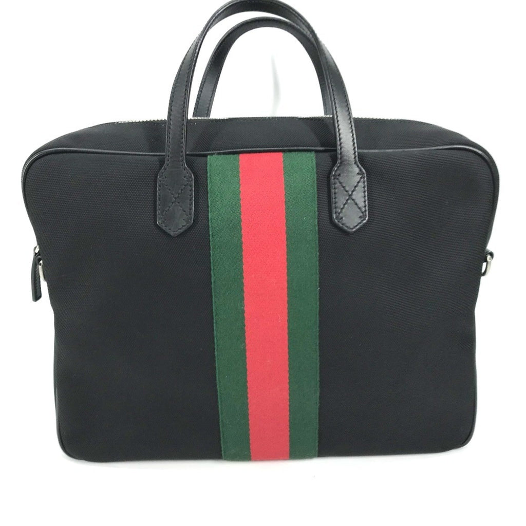 Gucci Black Leather Canvas Handbag Shoulder Bag Tote Bag (Pre-Owned)