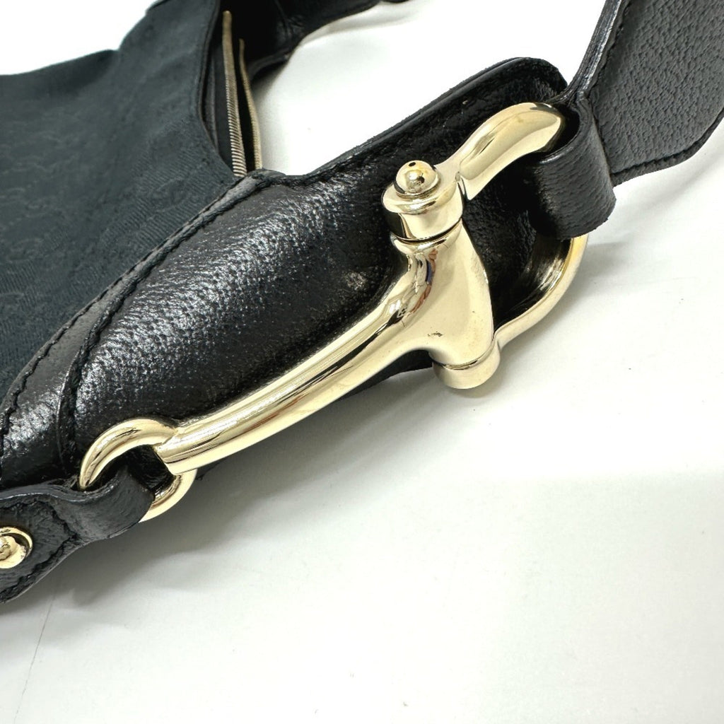 Gucci Horsebit Black Gg Canvas Leather Handbag Shoulder Bag (Pre-Owned)