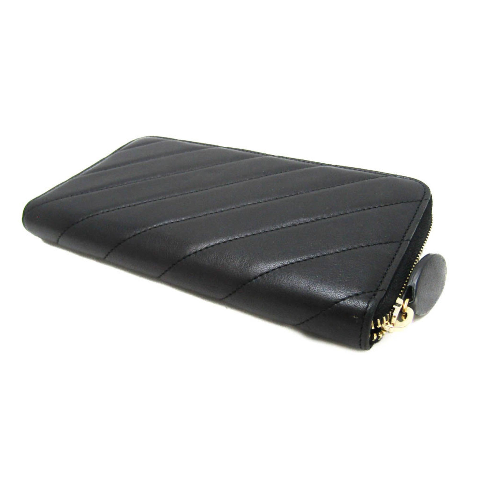 Chanel Black Leather Long Wallet (Bi-Fold) (Pre-Owned)