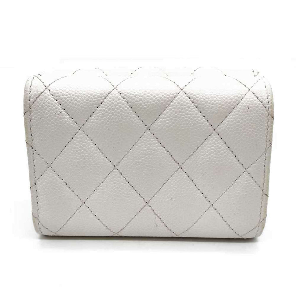 Chanel White Grained Calfskin Wallet (Tri-Fold) (Pre-Owned)