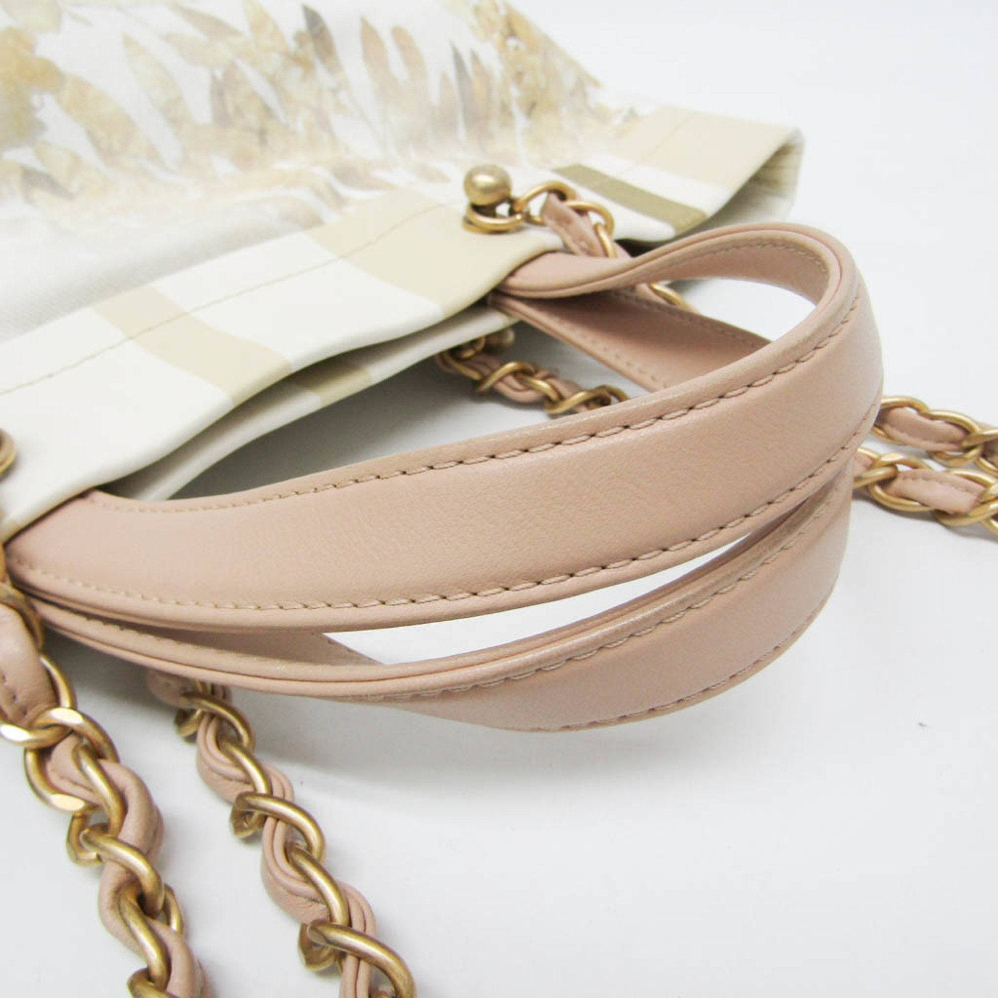Chanel Multi-Color Pink Beige Canvas Leather Handbag Tote Bag (Pre-Owned)