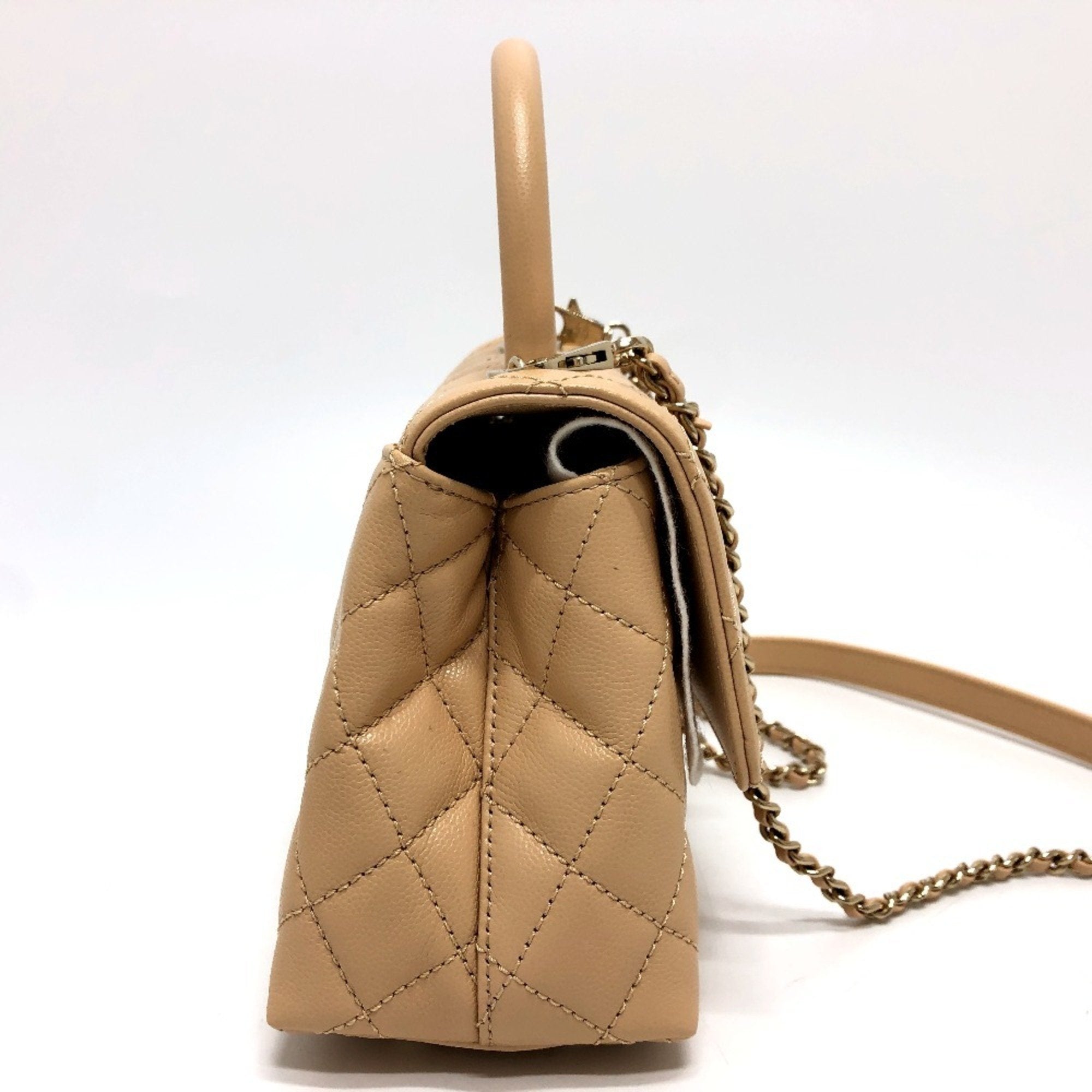 Chanel Beige Grained Calfskin Handbag Shoulder Bag (Pre-Owned)