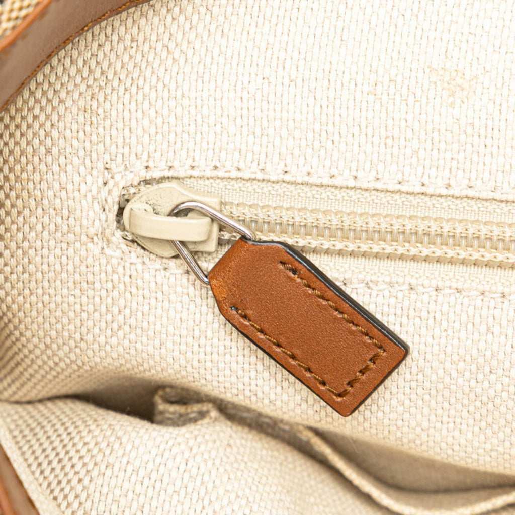 Gucci Beige Brown Canvas Leather Shoulder Bag (Pre-Owned)