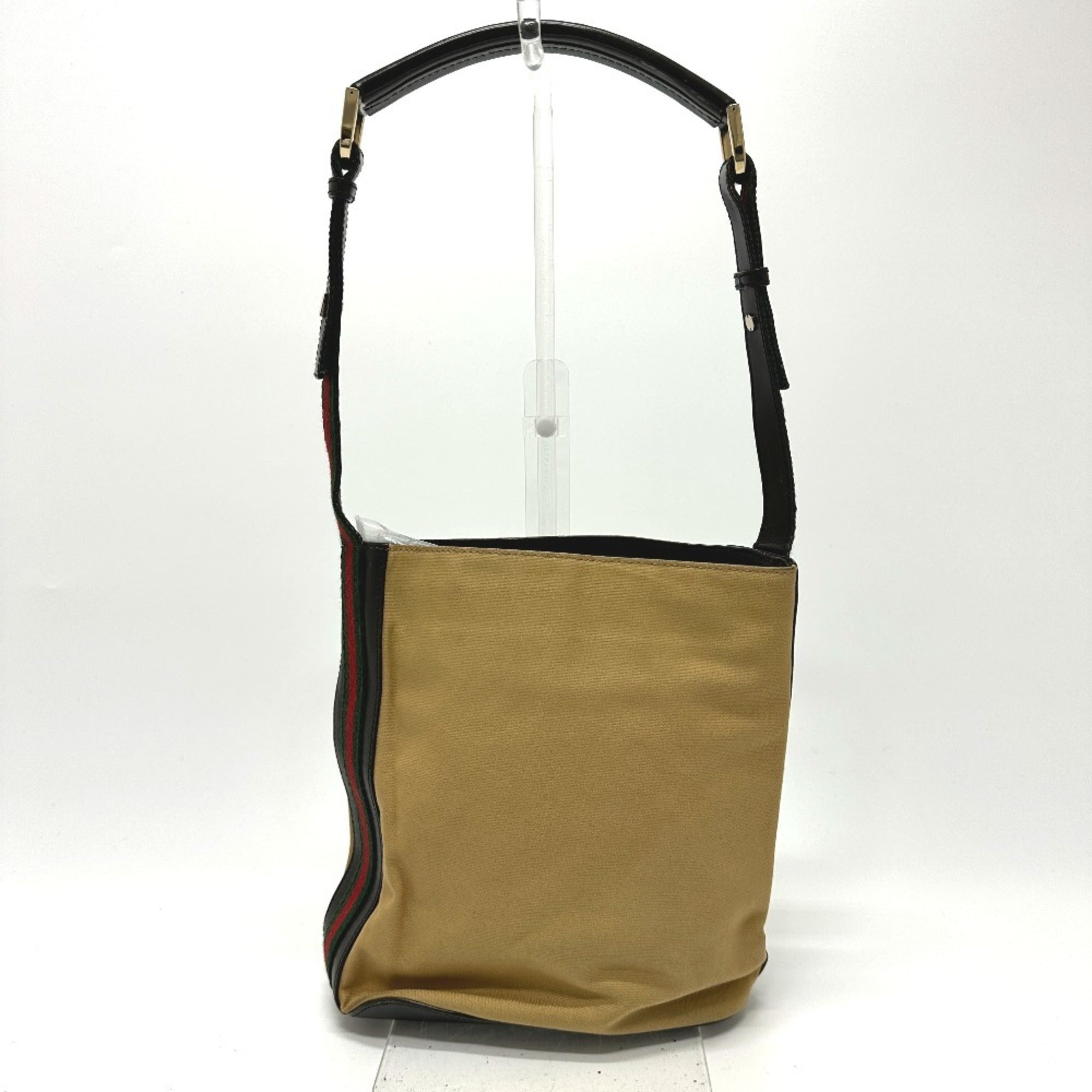Gucci Beige Leather Canvas Shoulder Bag (Pre-Owned)