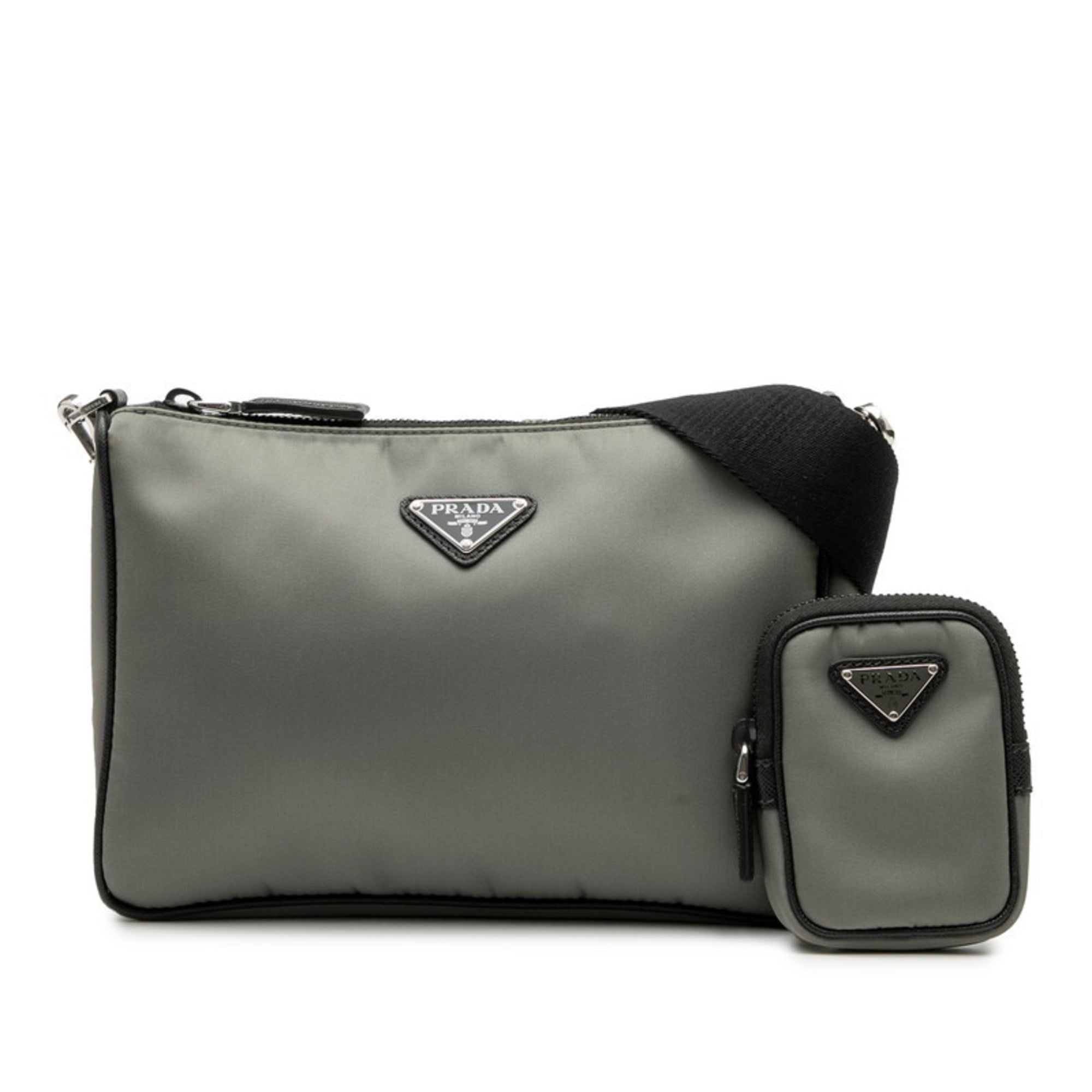 Prada Black Gray Nylon Leather Shoulder Bag (Pre-Owned)