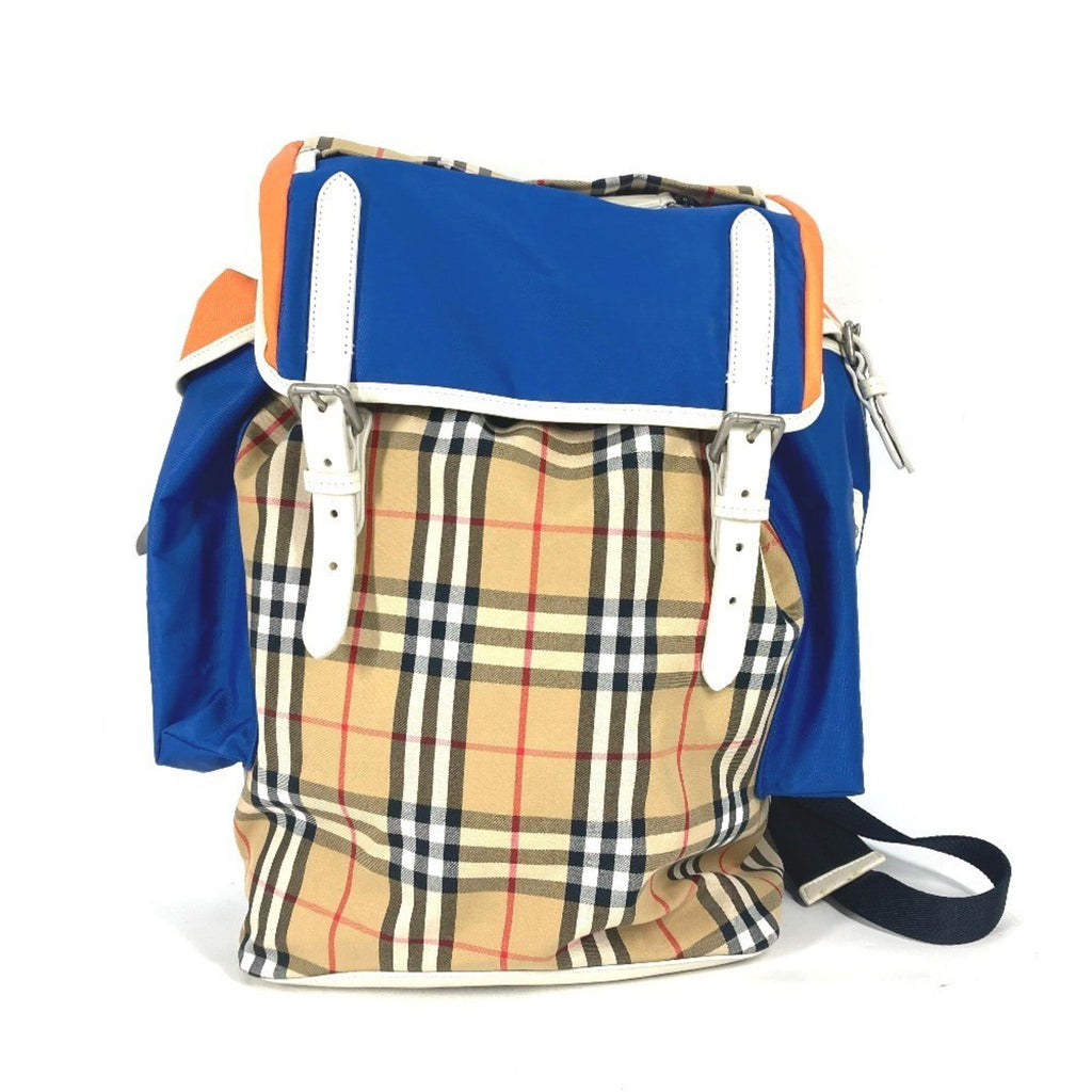Burberry Beige Blue Orange Leather Canvas Backpack (Pre-Owned)