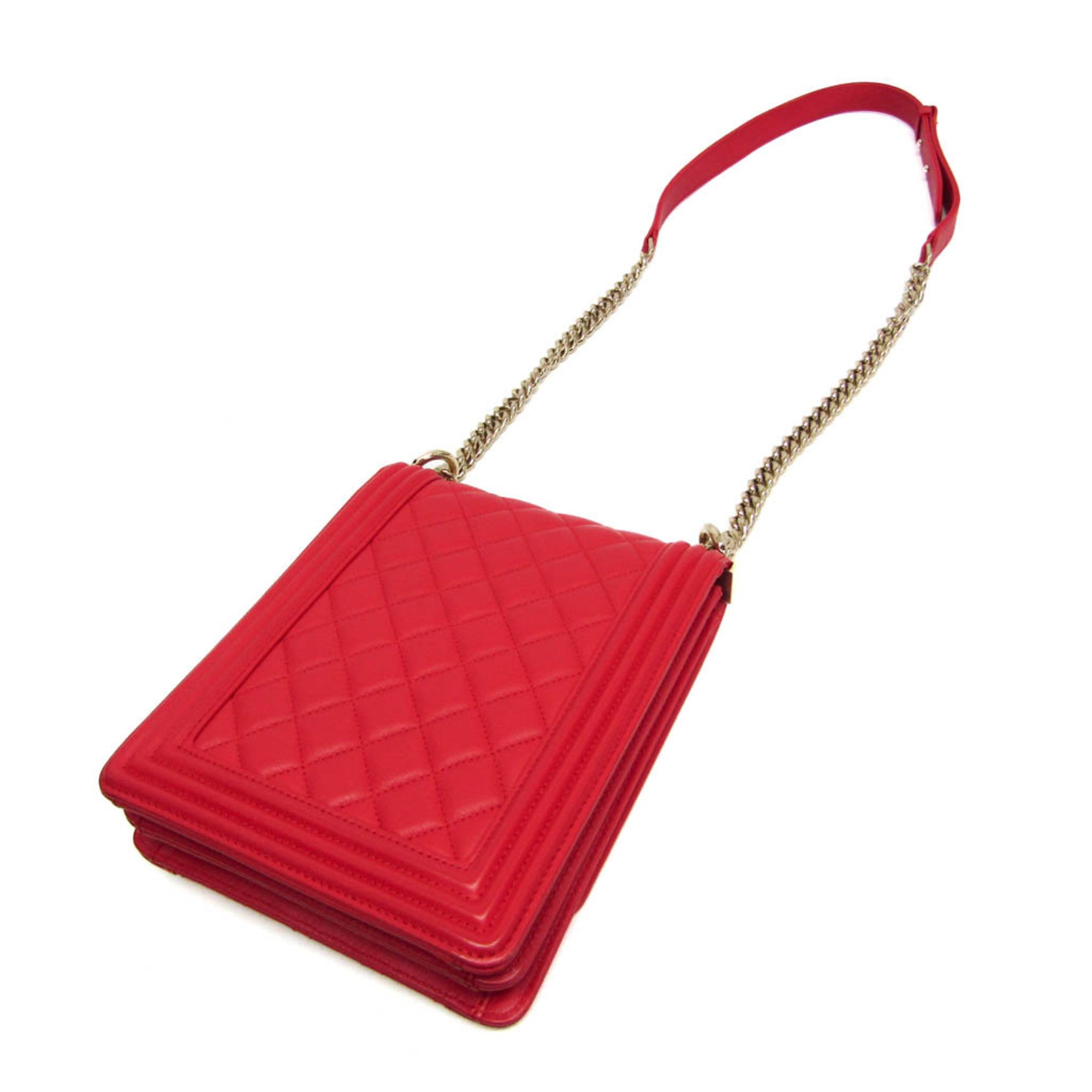 Chanel Boy Chanel Red Color Leather Shoulder Bag (Pre-Owned)
