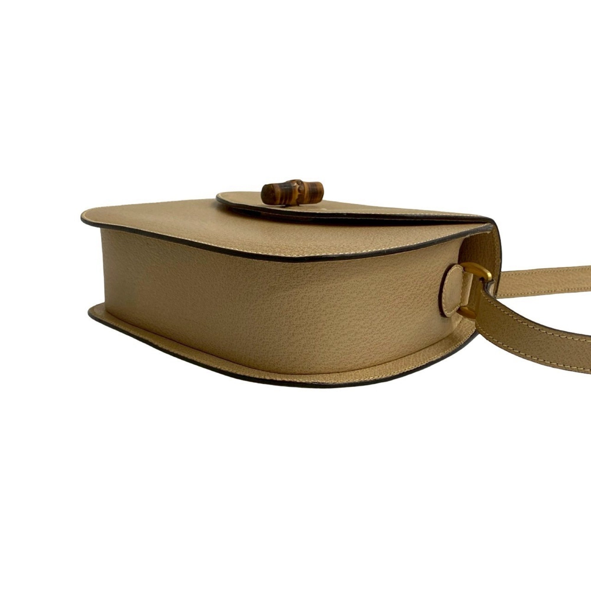 Gucci Beige Leather Bamboo Pochette Shoulder Bag (Pre-Owned)