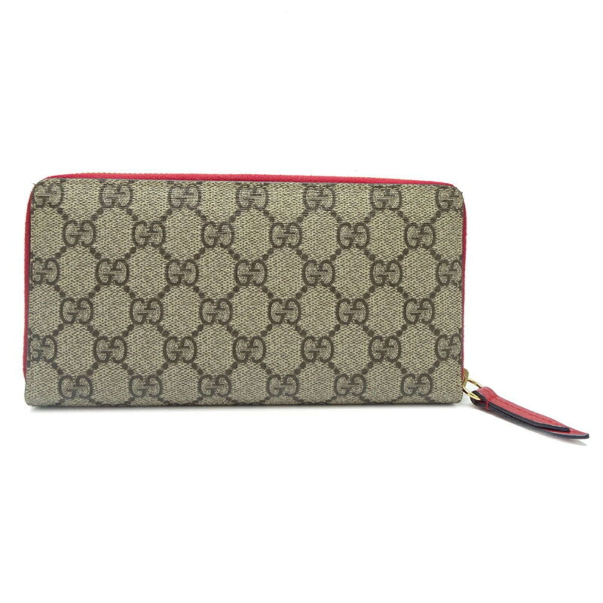 Gucci Beige Green Khaki Red Color Gg Supreme Long Bill Wallet (Bi-Fold) (Pre-Owned)