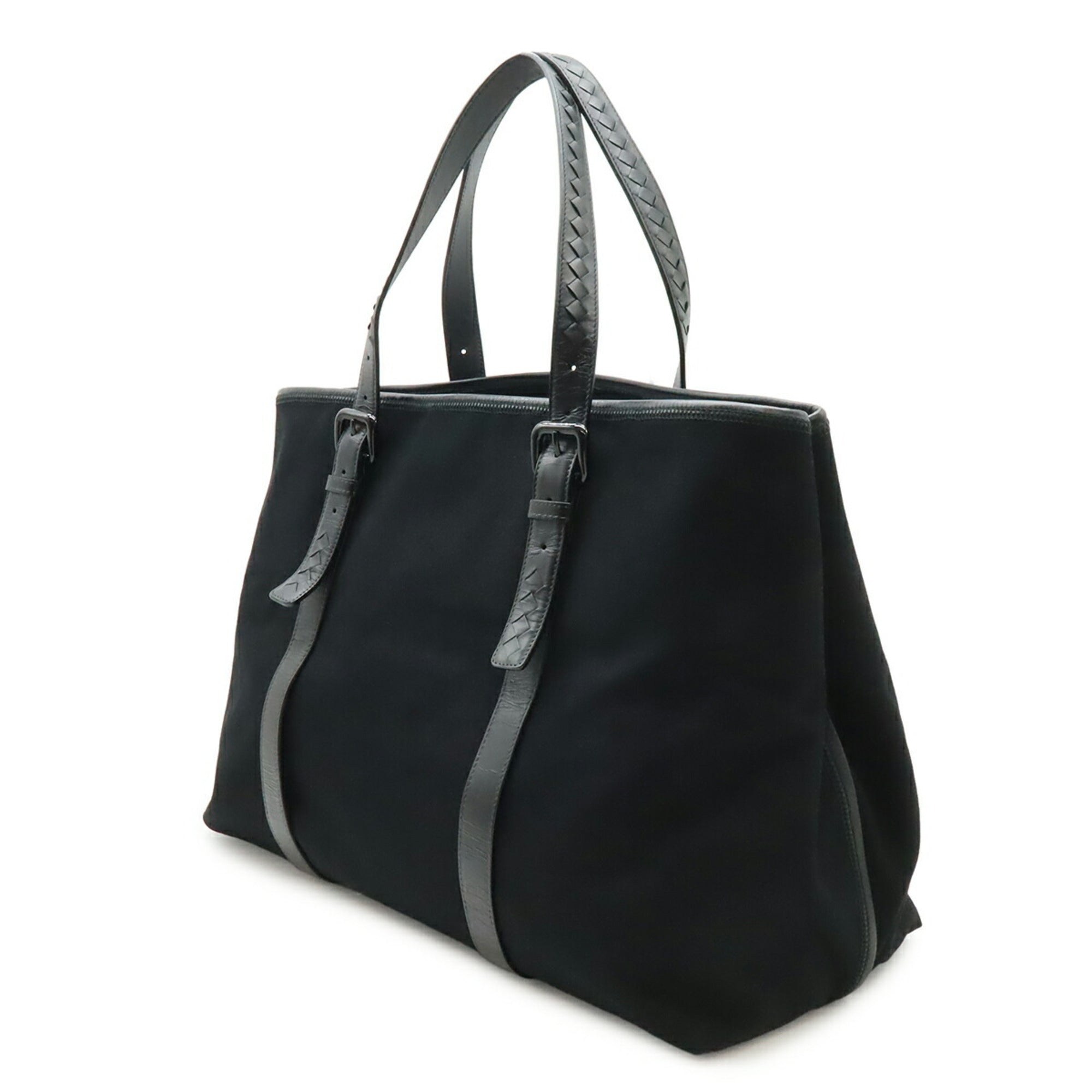 Bottega Veneta Black Canvas Leather Tote Bag (Pre-Owned)