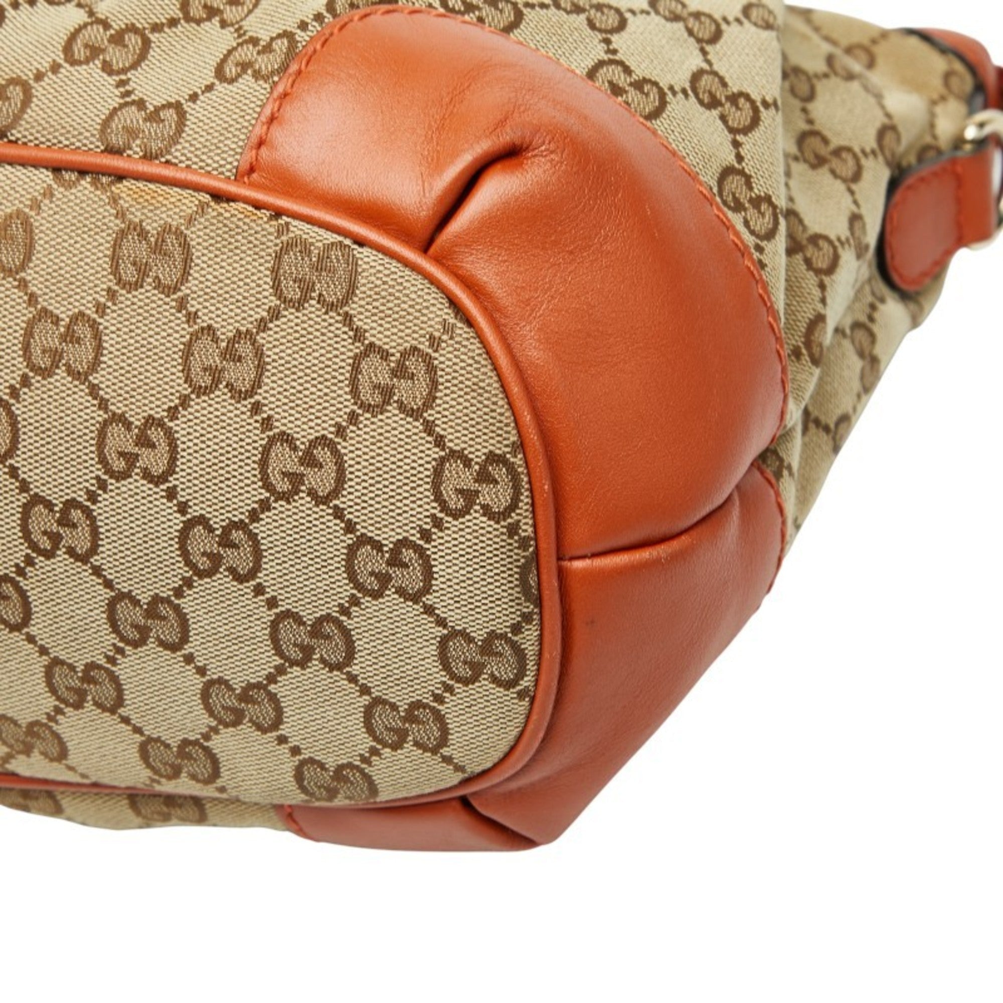Gucci Beige Orange Canvas Leather Handbag Shoulder Bag (Pre-Owned)