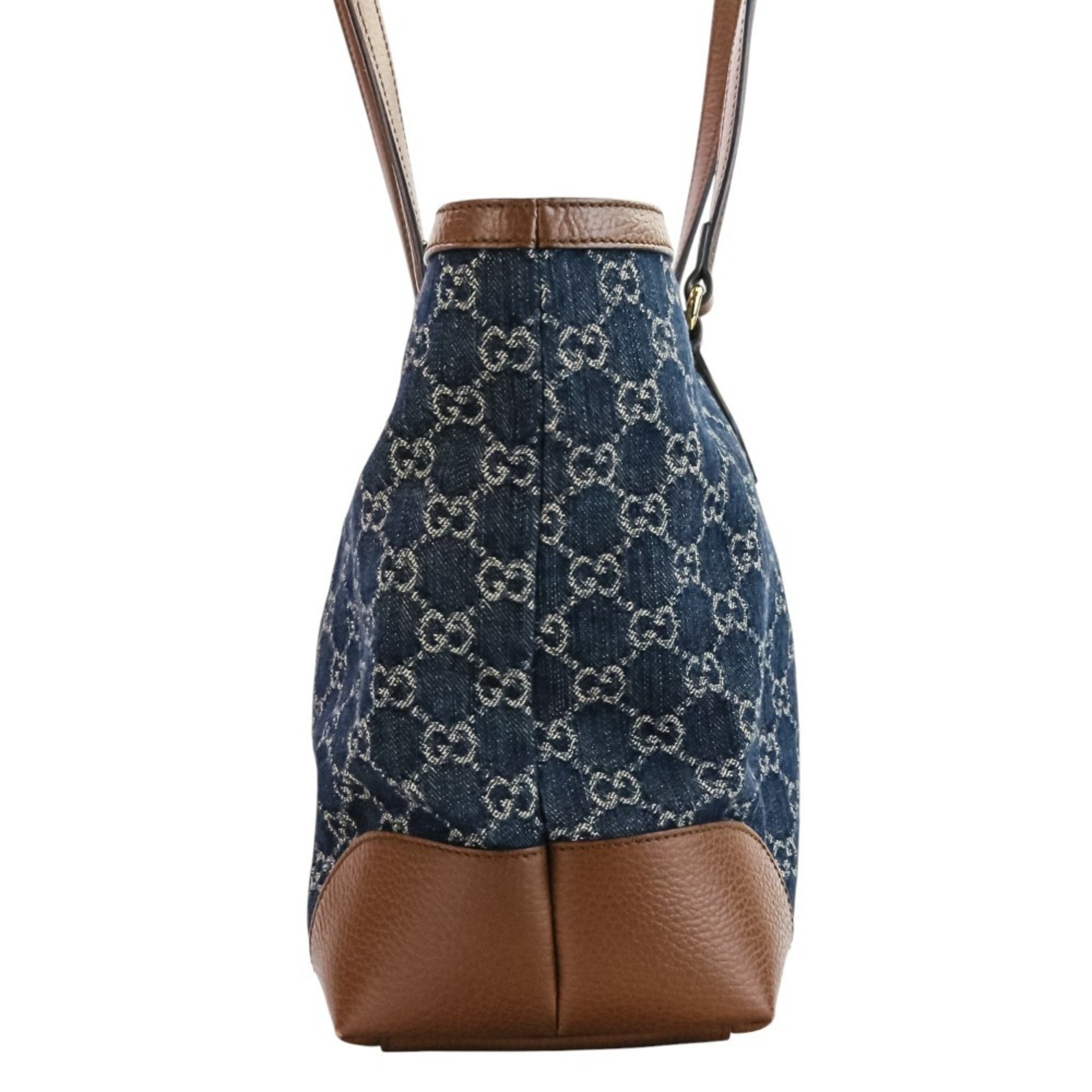 Gucci Brown Dark Blue Denim Leather Tote Bag (Pre-Owned)
