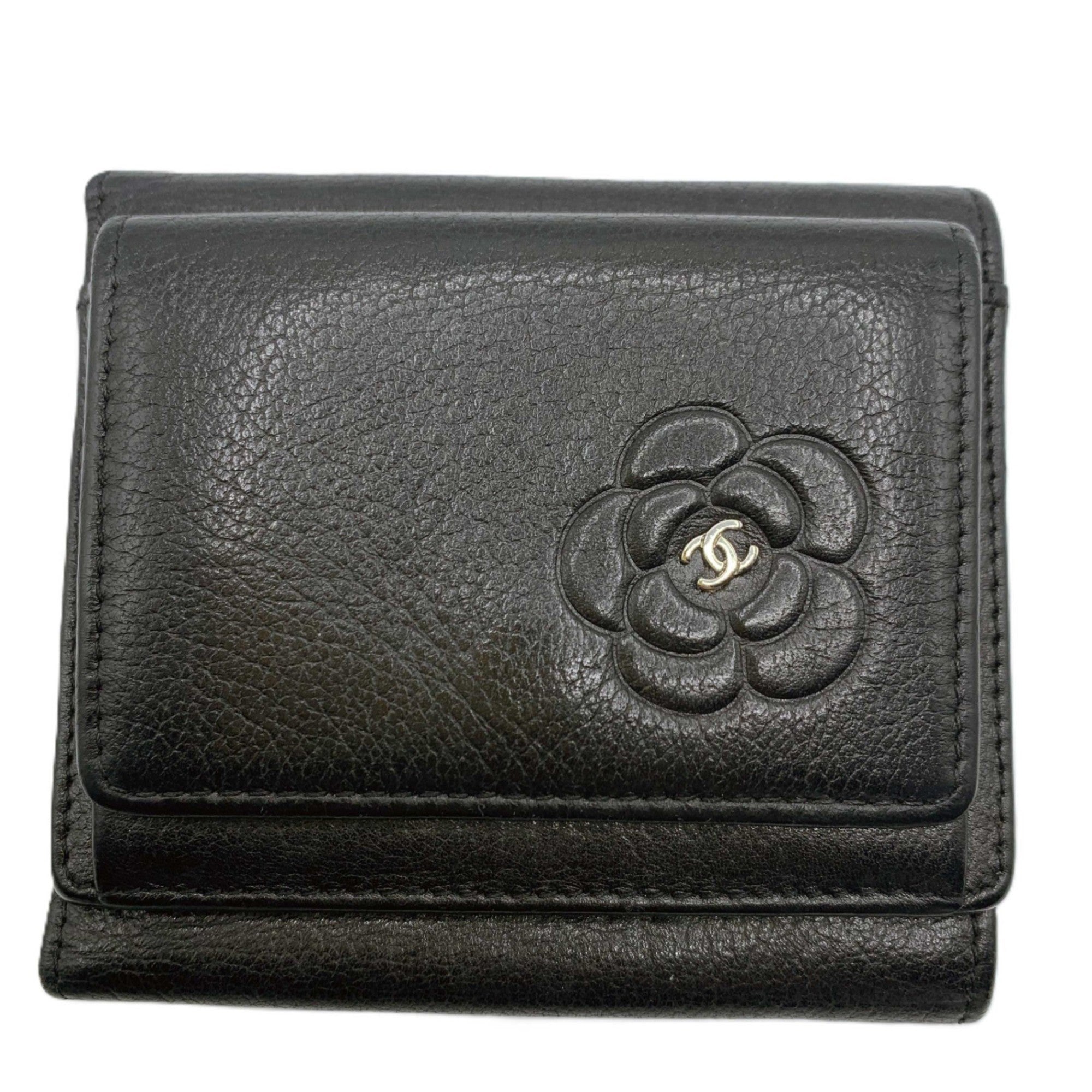 Chanel Black Leather Wallet (Tri-Fold) (Pre-Owned)